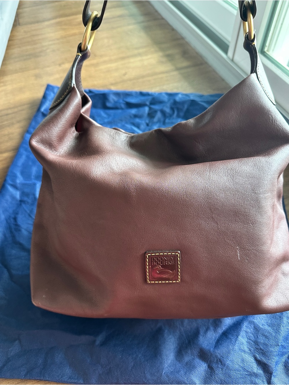 Dooney Bourke X-Large Hobo Bag Brown Florentine Leather Large Straps Red Lining